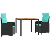 Syfax Outdoortisch-Set 3 stk. Black and Turquoise 90 x 90 x 75 cm