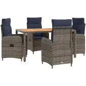 Syfax Outdoortisch-Set 5 stk. PE Rattan und pulverbeschichteter Stahl