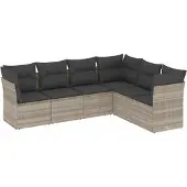 vidaXL 6-tlg. Garten-Sofagarnitur mit Kissen Hellgrau Poly Rattan