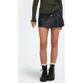 ONLY Lederimitatrock "ONLSTORY HW FAUX LEA SKIRT CC PNT", Damen, Gr. L (40), schwarz, Web, Obermaterial: 100% Polyester, unifarben, kurz, Röcke Lederimitatrock, Lederimitat