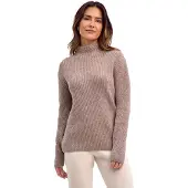 Falke Damen Pullover, M, Beige, Rippe, Schurwolle