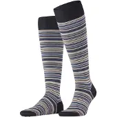 Falke Microblock Herren Kniestrümpfe, 41-42, Schwarz, Streifen, Baumwolle