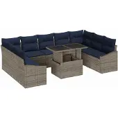 vidaXL Sofa Set 10 stk. 9-Sitzanzahl Schwarz und Blau Poly-Rattan