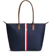 Tommy Hilfiger Popette Global Stripe Tote Bag, Stoffbeutel, Reißverschluss, Erwachsener, OS, Blau, Space blue