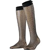 Falke Miss Ribbon Damen Kniestrümpfe, 39-42, Schwarz, Netz