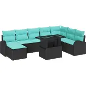 Syfax Gartensofa-set 9 stk. Schwarz Poly Rattan