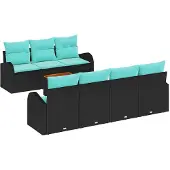 Syfax Gartensofa-set 8 stk. Schwarz und Türkis Poly-Rattan