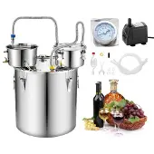 Vevor Distillieranlage 50 L mit Thumper-Fass Wasserpumpe Thermometer Silber, Destillationsset mit Doppelskala-Thermometer für Whisky, Wein und Brandy, Destillierer-Heimbrauset für Hobby und Küche