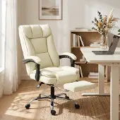 Sweiko Ergonomischer Bürostuhl mit Fußstütze, Kunstleder-Bezug, rollbar, drehbar, Metall, Beige+Schwarz