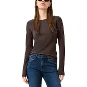 QS Langarmshirt , Damen, Gr. S, braun, Jersey, Obermaterial: 97% Baumwolle, 3% Elasthan, figurbetont hüftbedeckend, Shirts Langarmshirt, Elastische Baumwollqualität