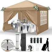 Sonstiges Faltpavillon 3x3m Khaki mit 4 Seitenteilen Wasserdicht UV-Schutz 50+