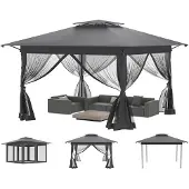 Sonstiges Faltpavillon 4x4m Anthrazit UV-Schutz Mückenschutz Doppeldach Höhenverstellbar