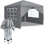 Sonstiges Gartenpavillon 3x3m Wasserdicht mit 4 Seitenteilen und Fenstern, Faltbar, UV-Schutz, Grau