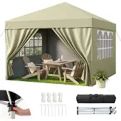 Hawthyhome Faltpavillon 3x3m Wasserdicht UV-Schutz 50+ Höhenverstellbar mit 4 Seitenteilen Beige