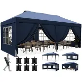 Quictent Faltpavillon 3x6m Pop-Up mit 6 Seitenwänden Blau UV-Schutz 50+ Stahlrahmen