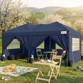 Quictent Faltpavillon 3x6m wasserdicht mit Seitenwänden UV-Schutz 50+ Stahlrahmen Dunkelblau