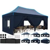 Quictent Faltpavillon 3x6m wasserdicht mit Seitenwänden UV-Schutz 50+ Stahlrahmen Blau