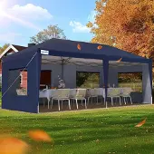 Quictent Faltpavillon 3x6m wasserdicht mit Seitenwänden UV-Schutz 50+ Stahlrahmen Blau Insektenschutz