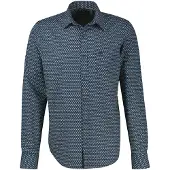 Lerros Langarmhemd "Sportliches Herrenhemd mit modernem Minimalprint-Design", Herren, Gr. L, Normalgrößen, blau (classic navy), 100% Baumwolle, Hemden Langarmhemd
