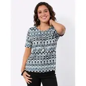 Casual Looks Kurzarmshirt "Kurzarm-Shirt", Damen, Gr. 42, blau (hellblau, marine, bedruckt), 95% Viskose, 5% Elasthan, gemustert, mehrfarbig, Shirts Kurzarmshirt
