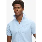 Superdry für Herren. M4010623A Blaues kurzärmeliges Oxford-Hemd (L), Lässig, Baumwolle, Kurzarm