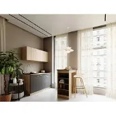 Respekta Küche Singleküche Bartisch Eiche Grau Ingrid 150 cm ohne Kühlschrank, ohne Mikrowelle
