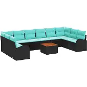 Syfax Gartensofa-set 11 stk. Schwarz und Türkis Poly-Rattan