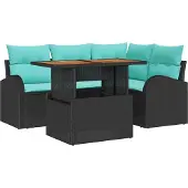 Syfax Garten-Sofa-Set 5 stk. Schwarz Poly Rattan