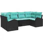 Syfax Gartensofa-set 6 stk. Schwarz und Türkis Poly-Rattan