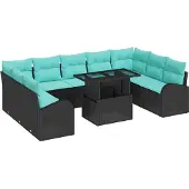 Syfax Gartensofa-set 10 stk. Schwarz Poly Rattan