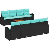 Syfax Gartensofa-set 9 stk. Schwarz und Türkis Poly-Rattan
