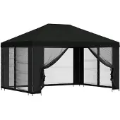 vidaXL Pavillon mit Seitenwänden 4 x 3 m Schwarz Polyester und Stahl