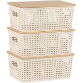 Northix Stapelbares Aufbewahrungsbox-Set mit Bambusdeckel, perforiertes Design