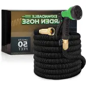 Unyqoos Gartenschlauch 15 m – flexibler, doppellagiger Latexschlauch mit 3/4 Zoll Massiv‑Messinganschlüssen, 3450D‑Gewebe, knickfrei, 8‑Funktionen Sprühkopf, schwarz