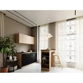 Respekta Küche Singleküche Bartisch Eiche Schwarz Ingrid 150 cm ohne Kühlschrank, ohne Mikrowelle