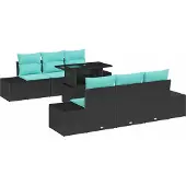 vidaXL Sofa Set 7 stk. 6-Sitzanzahl Schwarz und Blau Poly-Rattan