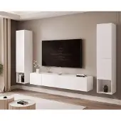Idohome Hängende Wohnwand ANGEL LINE II mit LED-Beleuchtung, TV-Wand, Wohnzimmermöbel – Weiß matt