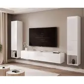 Idohome Hängende Wohnwand ANGEL LINE II mit LED-Beleuchtung, TV-Wand, Wohnzimmermöbel – Weiß Hochglanz