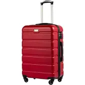 Coolife Hartschalenkoffer Trolley mit TSA-Schloss und 4 Rollen, Spinell Rot, Groß