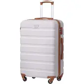 Coolife Hartschalenkoffer Handgepäck Weiß/Braun mit TSA-Schloss und 4 Rollen 56x39x23cm