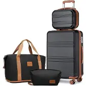 Kono Reisekoffer Set 4-teilig mit Handgepäck 55cm und Kosmetikkoffer Schwarz/Braun