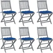 Syfax Klappbare Gartenstühle 6 Stk. mit Kissen Massivholz Akazie