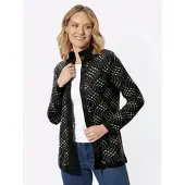 Sieh an! Strickjacke SIEH AN "Strickjacke Jacquardstrickjacke", Damen, Gr. 44, schwarz-weiß (schwarz, ecru, gemustert), Strick, , Basic, Strickjacken Strickjacke