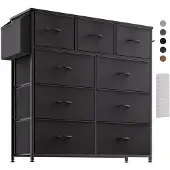 Sonstiges Stoffkommode mit 9 Schubladen 100x100x30 cm Schwarz Canvas Seitentasche Haken