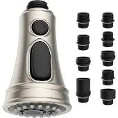 Markenlos Duschkopf Küchenarmatur Ersatz 3 Modi mit 9 Adaptern - Gebürstetes Nickel