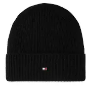 Tommy Hilfiger Strickmütze "FLAG CASHMERE BEANIE", Herren, schwarz, Strick, Kaschmir, unifarben, Mützen Strickmütze, One size mit Markenlogo