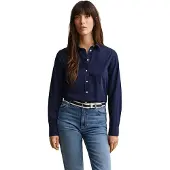 Gant für Damen. 4300348 Klassisches Regular Fit Hemd aus marineblauem Popeline (42), Lässig, Baumwolle, Langarm