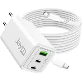 Jaym , Universelles GaN Netzladegerät 100W 3 Anschlüsse + 2m USB-C Kabel, Weiß