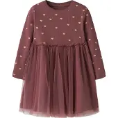 Name it Tüllkleid "NMFNADJA LS DRESS NOOS", Mädchen, Gr. 104, N-Gr, rosa (wild ginger), Jersey, Obermaterial: 95% Baumwolle, 5% Elasthan, bedruckt, regular fit Midi, Rundhals, Kleider Tüllkleid
