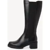 Tamaris Stiefel , Damen, Gr. 38, Textil, Normalschaft, beige (schwarz), Glattleder, unifarben, Schuhe Stiefel, Blockabsatz, Langschaftstiefel, Businessstiefel mit T-Logoprägung